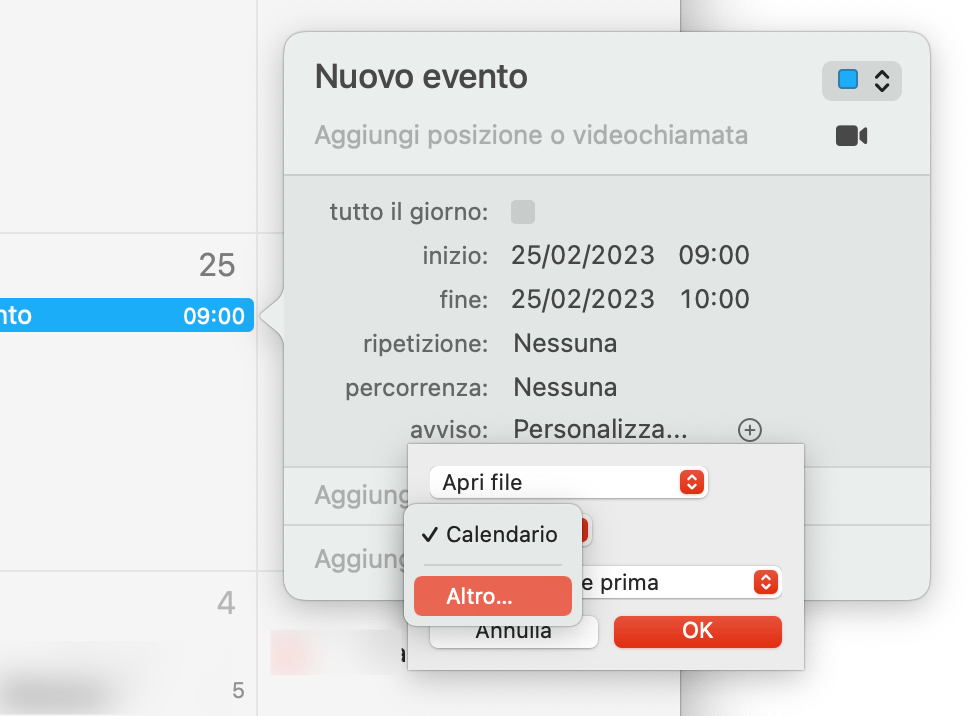 Avviso apri file calendario Apple