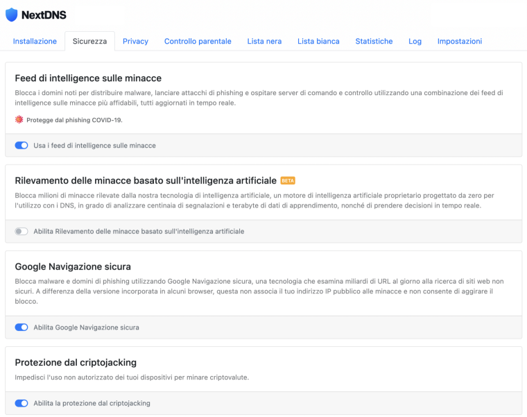 Configurazione base di NextDNS