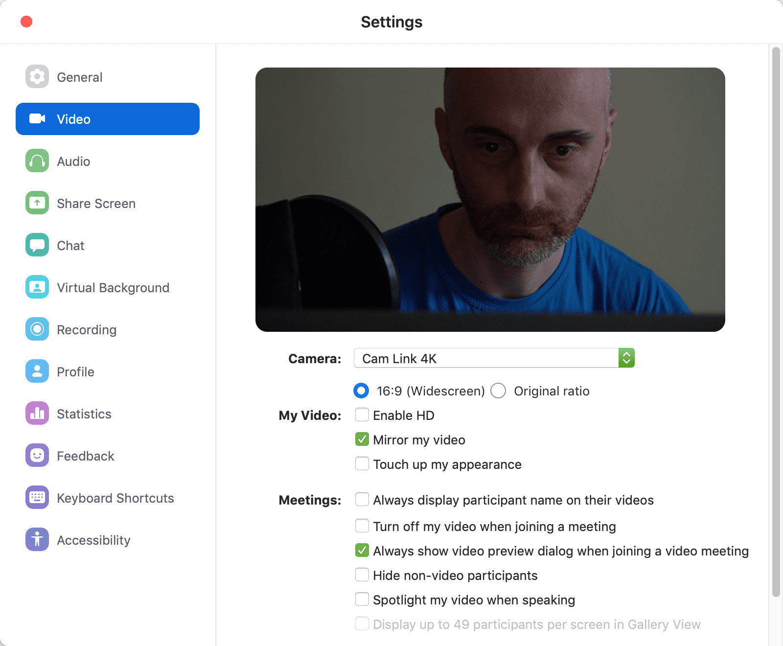 Cam Link 4K di Elgato vista nell'app Zoom